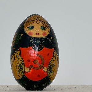RARE Matryoshka/Babushka hand painted wooden egg with Russian hammer & sickle
